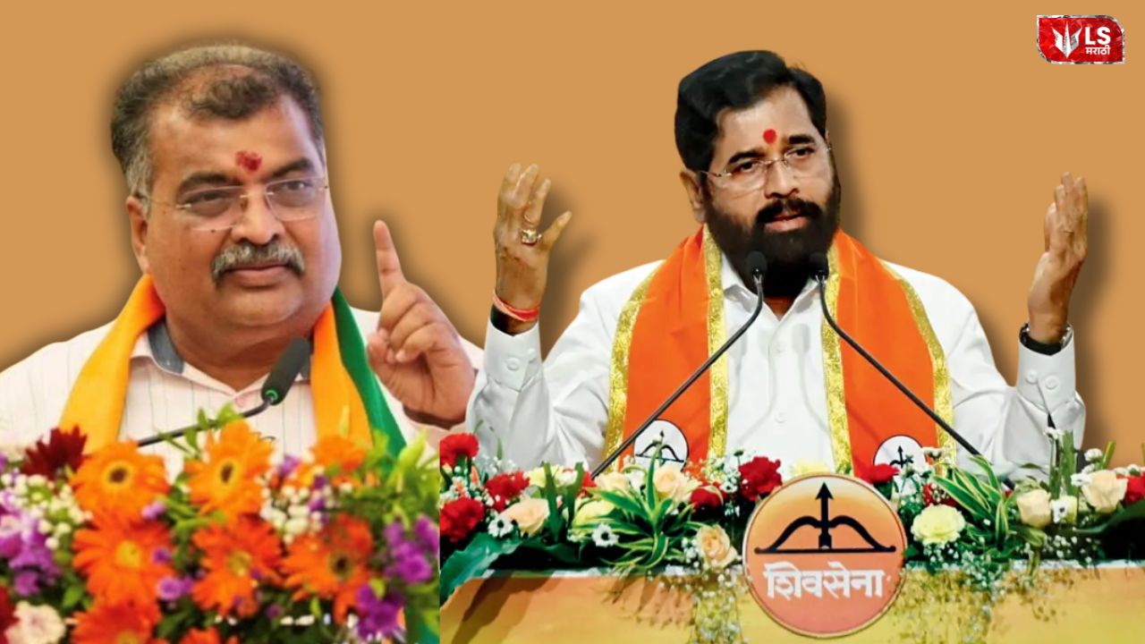 Ravindra Chavan on one side and Maharashtra Chief Minister Eknath Shinde on the other side during a political alegation