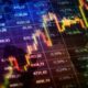Stock market chart showing Nifty at record high and Sensex rising sharply
