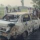 Burnt car and police investigation on Tekwada Khamkheda road after human skull found