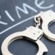Crime text with handcuffs placed on the side symbolizing burglary and vehicle theft