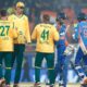 Team India and South Africa players during the series decider match at the world’s largest cricket stadium