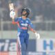 Jemimah Rodrigues celebrates her half-century during the first T20 match against Sri Lanka