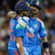 Rohit Sharma and Virat Kohli celebrating on the cricket field after securing top two positions in ICC ODI rankings