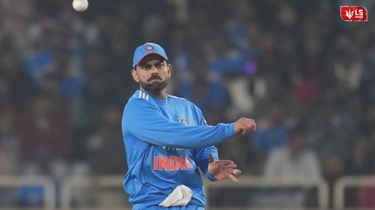 Virat Kohli standing on the cricket ground after India’s victory against South Africa, looking confident