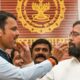 Mahayuti leaders and candidates celebrating after 66 candidates were elected unopposed in Maharashtra municipal elections