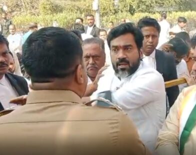 Political leaders during dispute over AB forms in Solapur municipal election